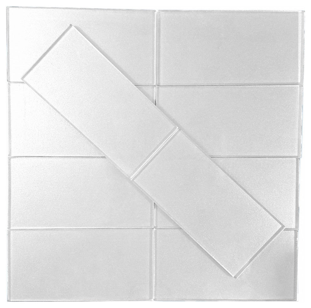 Metallics 3"x6" Glass Subway Tile,White, Set of 128