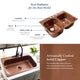 Santi 33" Drop-in Copper Double Bowl Kitchen Sink, 4-Hole Right Side