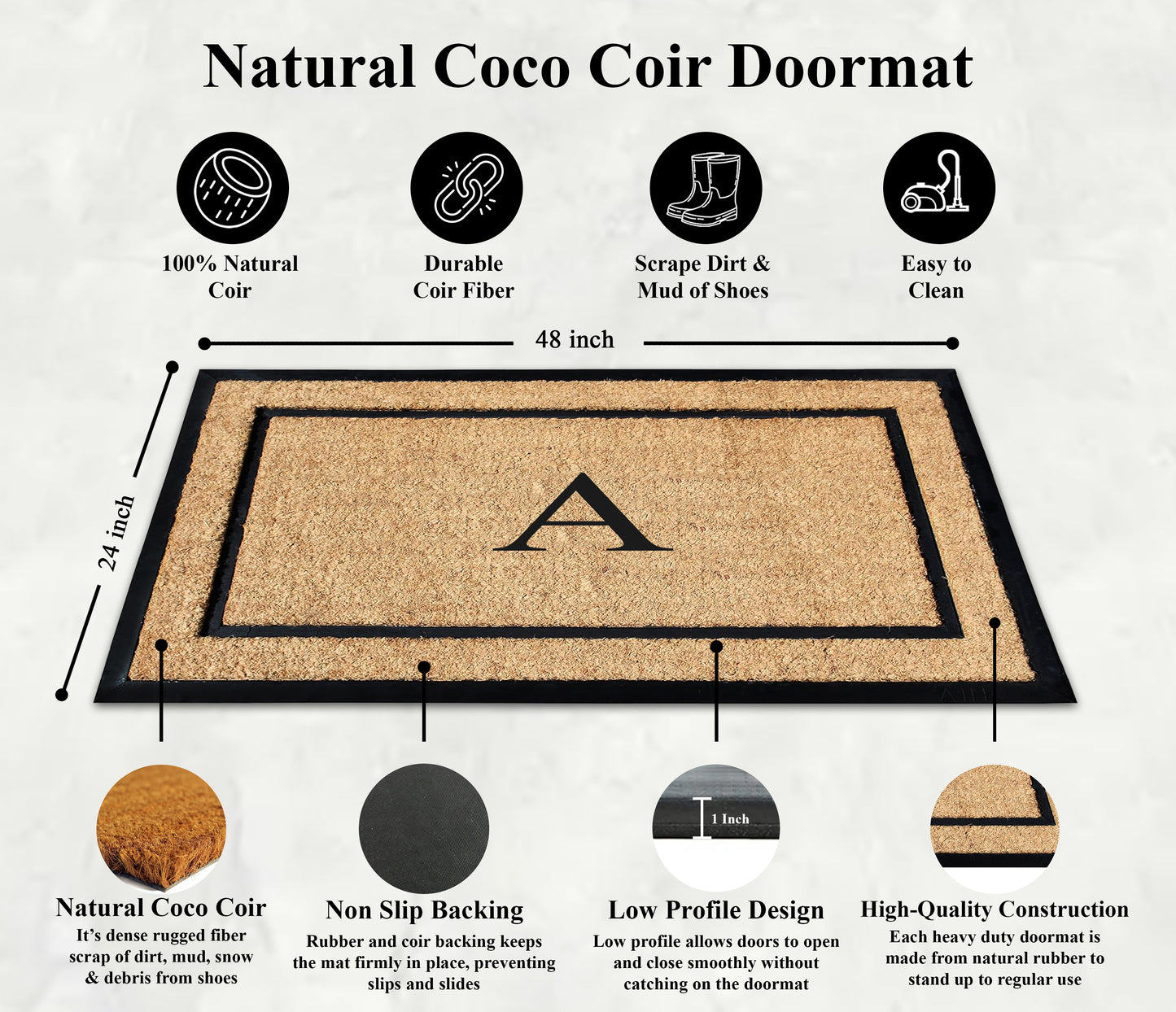 A1HC Monogrammed Door Mats, 24"� x 48"�, Durable Large Welcome Heavy Duty, A