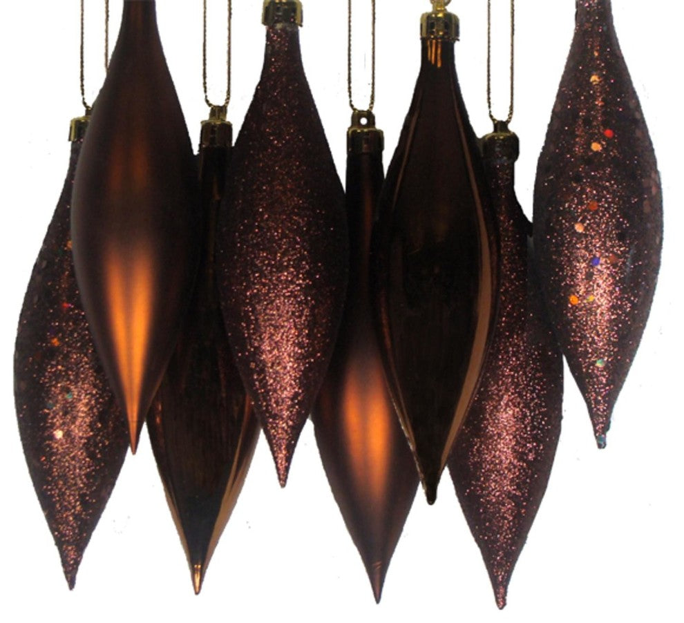 Mocha Shatterproof 4-Finish Finial Drop Christmas Ornament, Set of 8