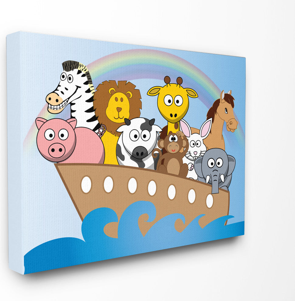 "Whimsical Noah's Arch With Rainbow" Stretched Canvas Wall Art