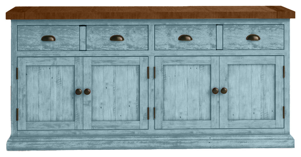 80" Rustic Two Tone Sideboard Buffet, Interesting Aqua