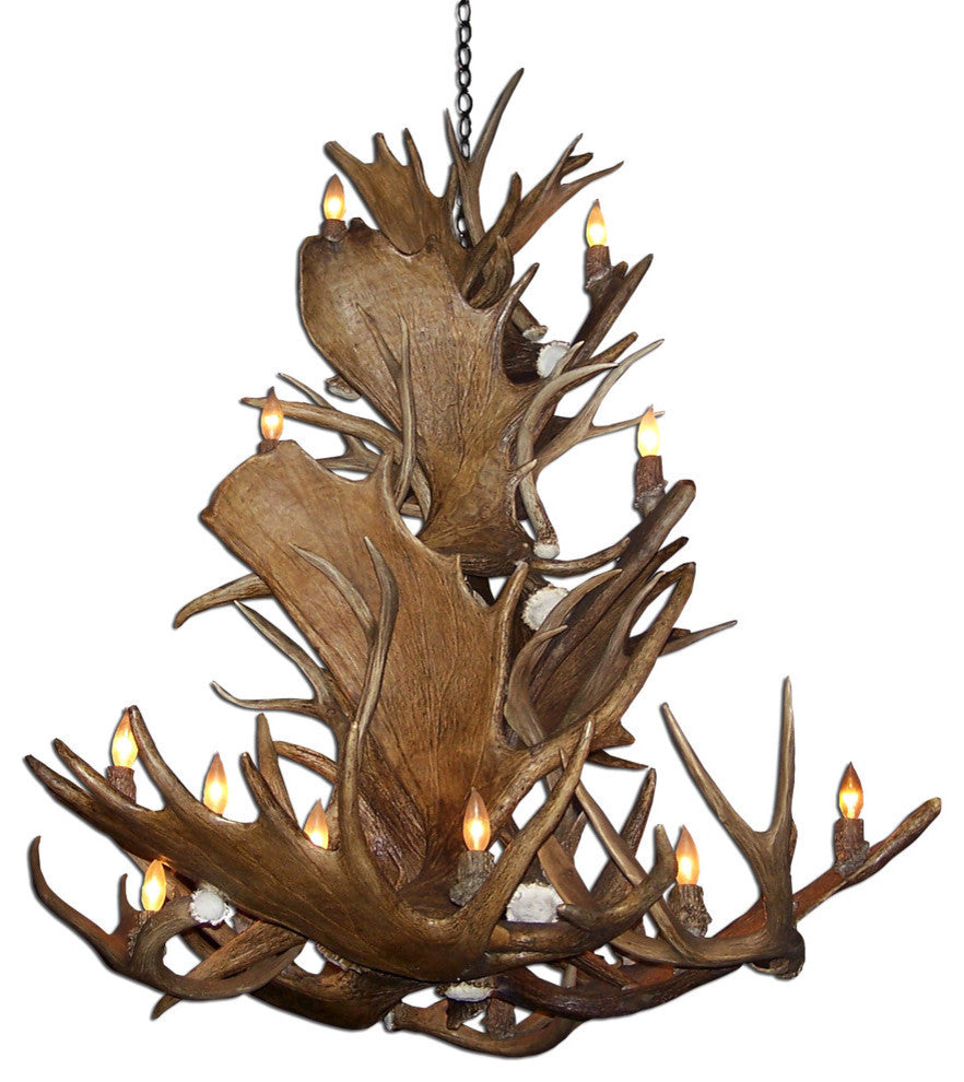 Real Antler Moose, Mule Deer Cascade Chandelier Light