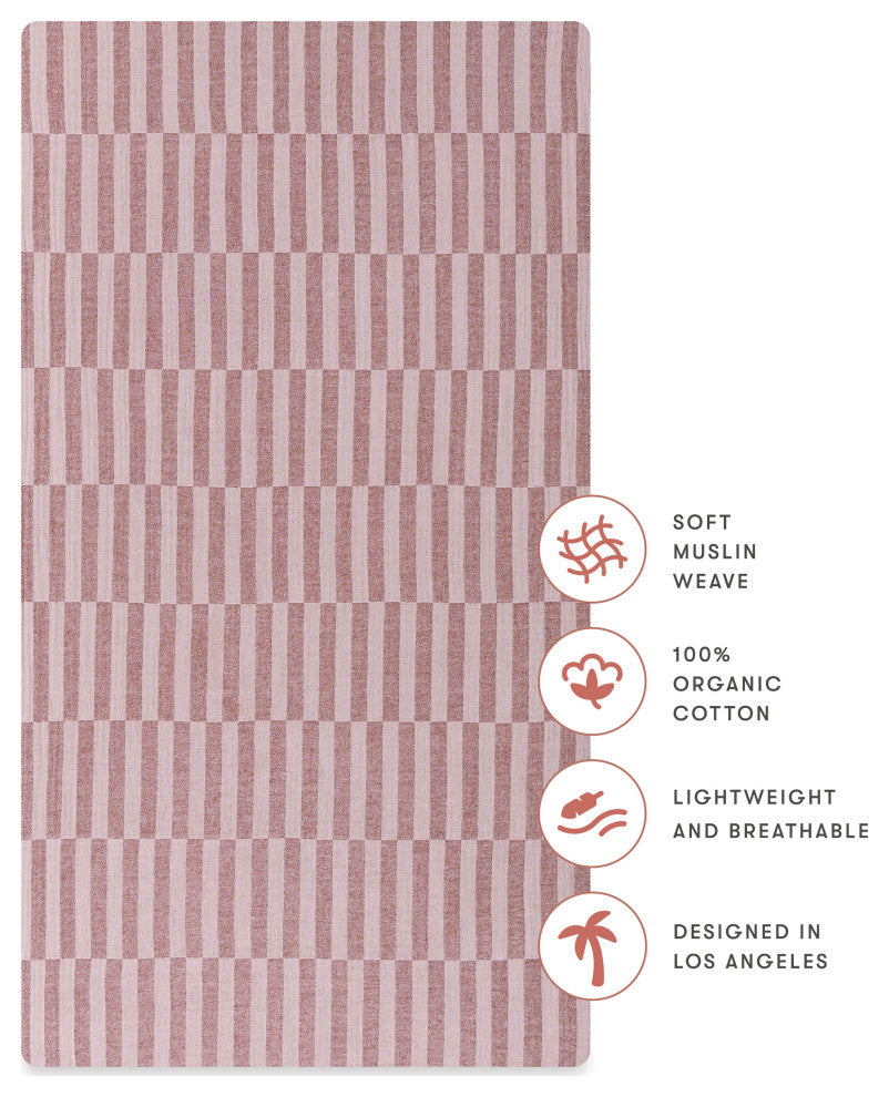 Crib Sheet, GOTS Certified Organic Muslin Cotton, Maroon Stripe