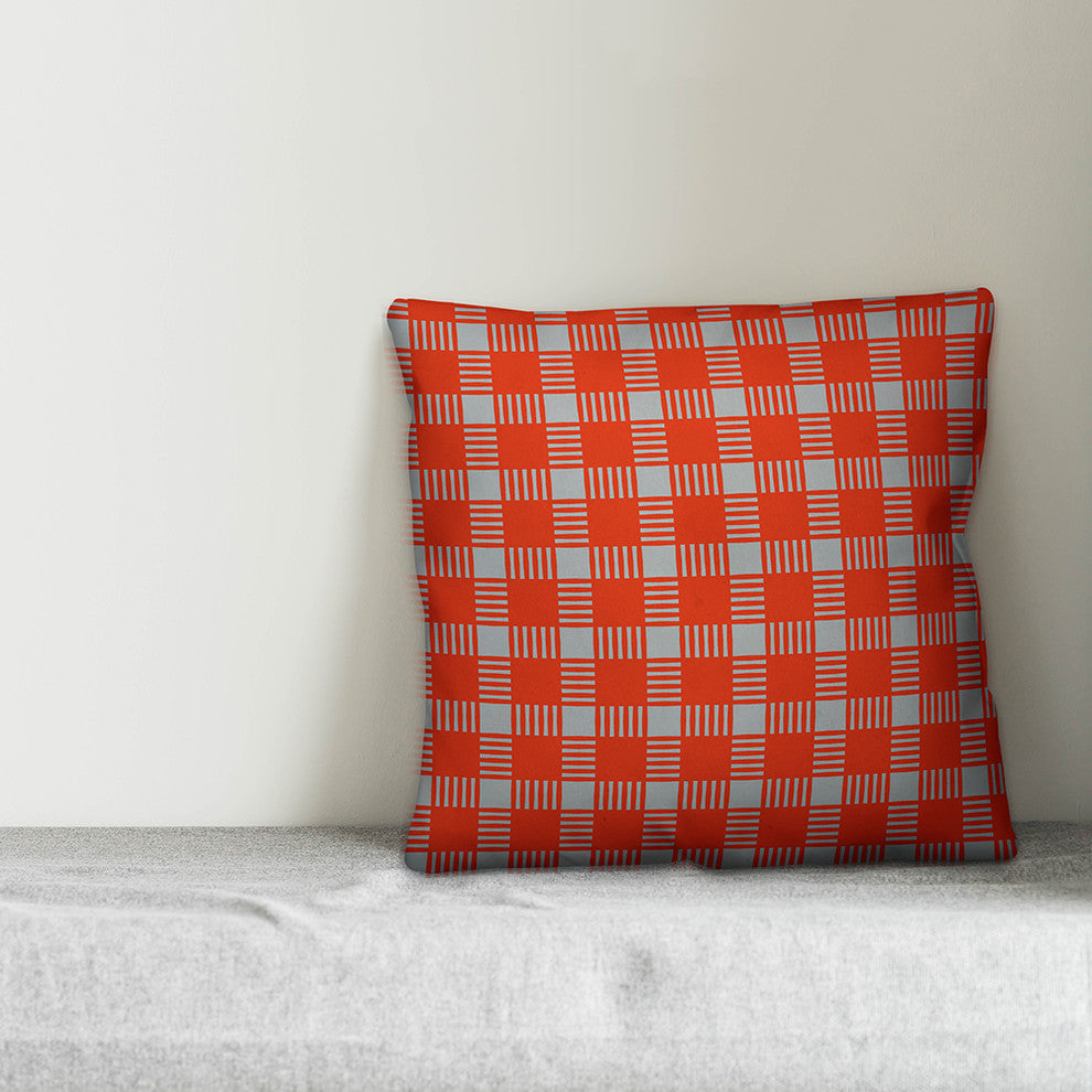 Red Plaid Outdoor Throw Pillow, 16"x16"