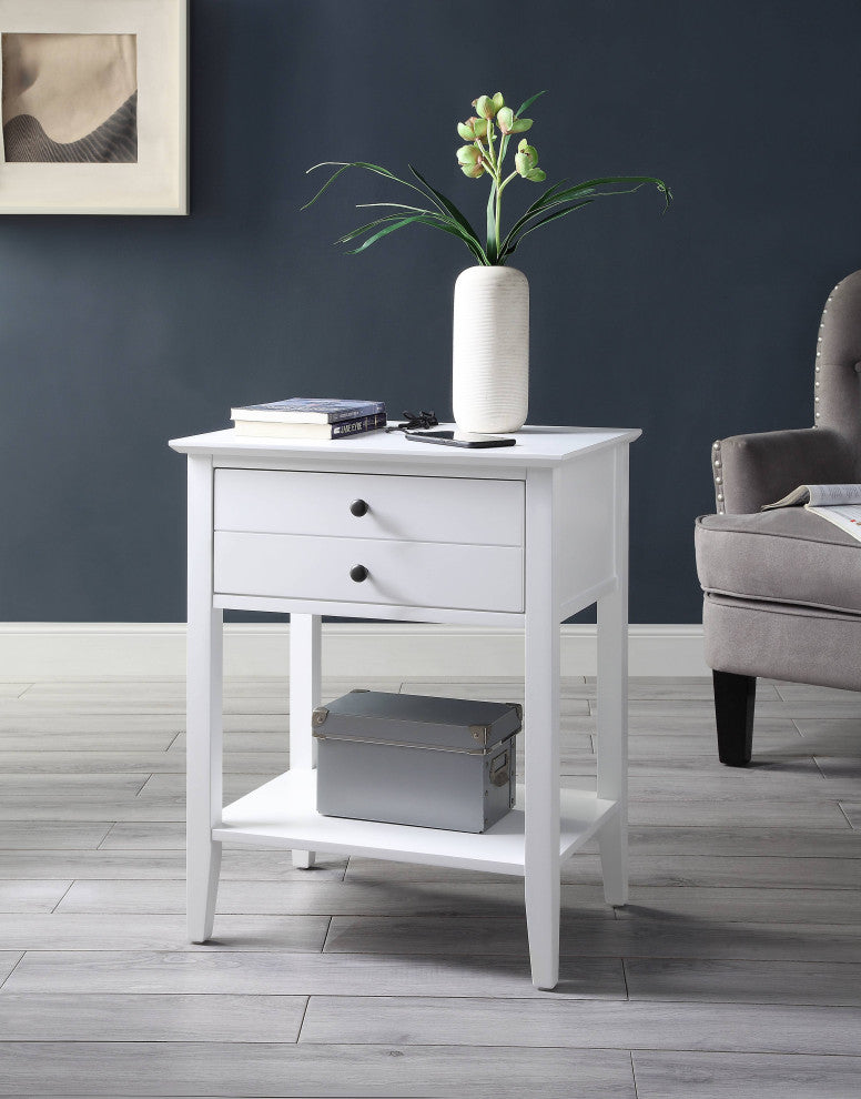 Grardor Side Table With USB Charging Dock, White