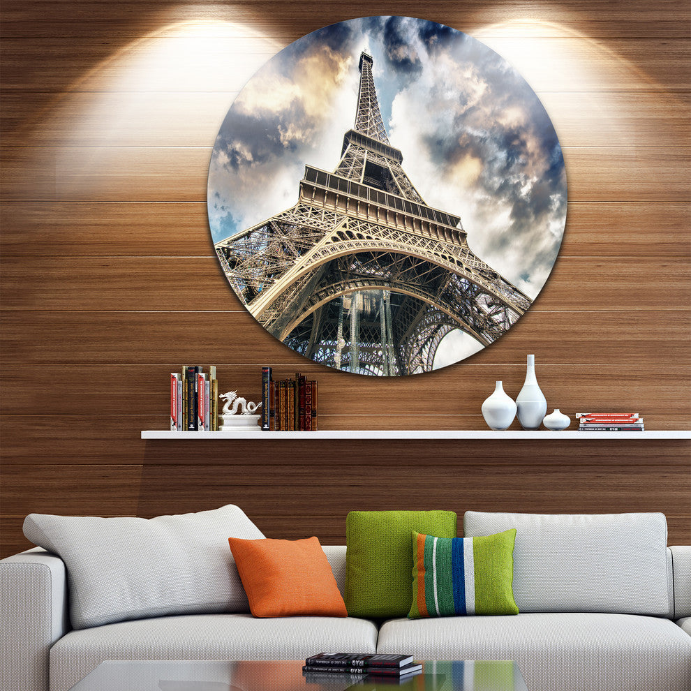 The Paris Eiffel Tower View From Ground, Disc Metal Wall Art, 23"