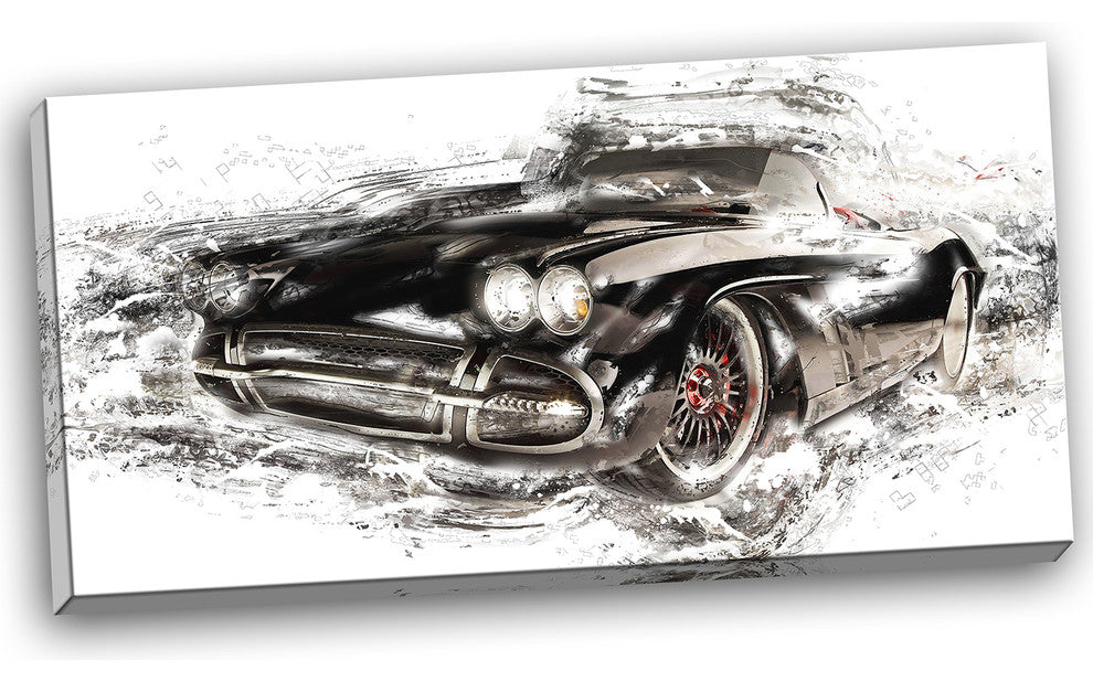 "Black Convertible Roadster" Canvas Painting