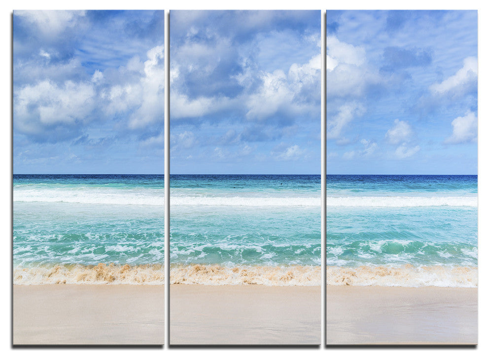 "Tranquil Beach Under White Clouds" Metal Wall Art, 3 Panels, 36"x28"