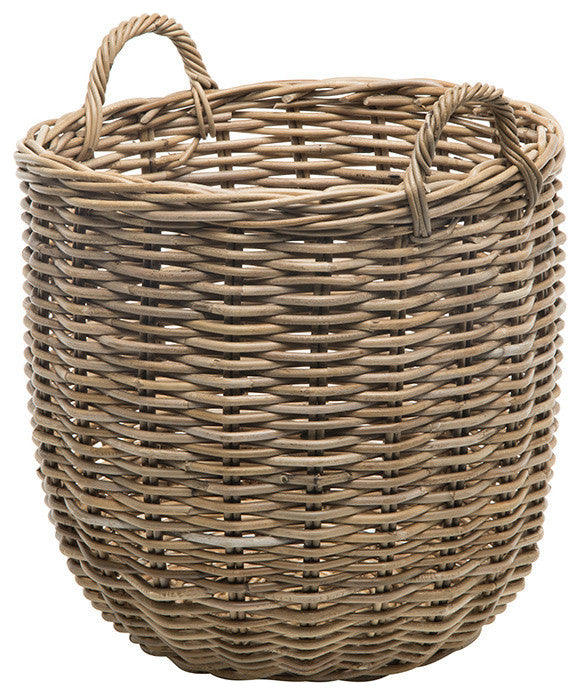 Rattan Kobo Round Storage Basket, Gray-Brown