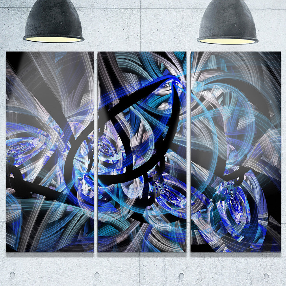 "Symmetrical Spiral Blue Flower" Metal Wall Art, 3 Panels, 36"x28"