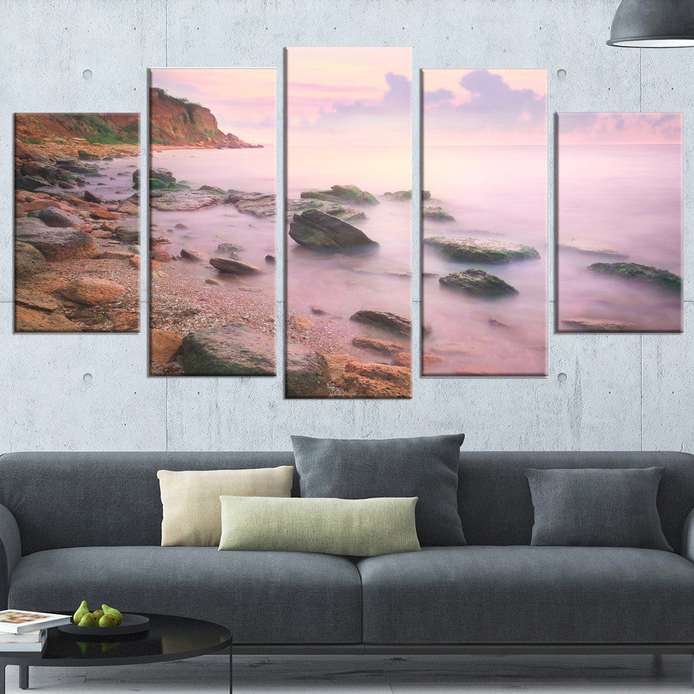 "Colorful Sunset Over the Sea" Seashore Wall Art, 60"x32", 5-Panels