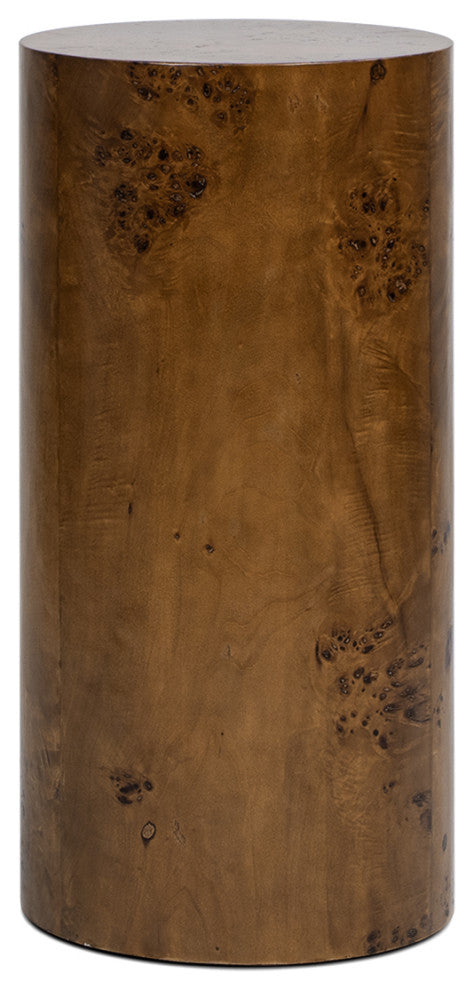 Nebula 29.5" Burl Wood Accent Pillar Side Table, Medium Brown Walnut