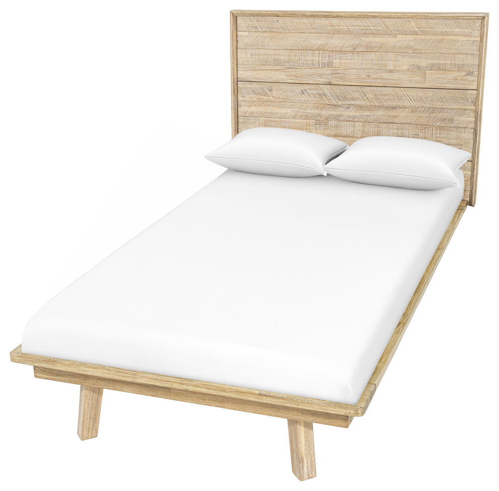 Gia Acacia Wood Panel Bed, Light Brown, Single