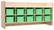 10 Section Wood Cubbies Storage, Lime Green Bins, Wall Hanging Organizer