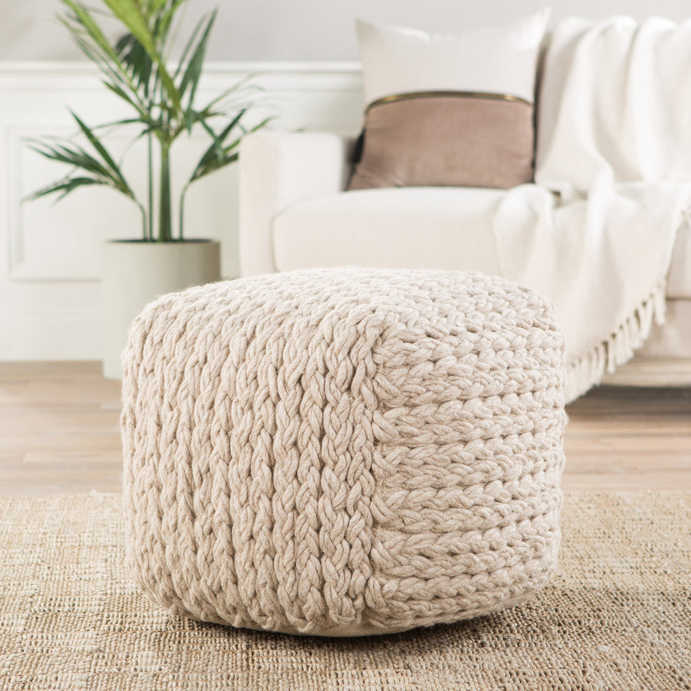 Jaipur Living Kyran Cream Textured Square Pouf