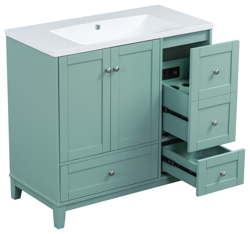 36" Freestanding Bath Vanity Set, Integrated Resin Sink, Green
