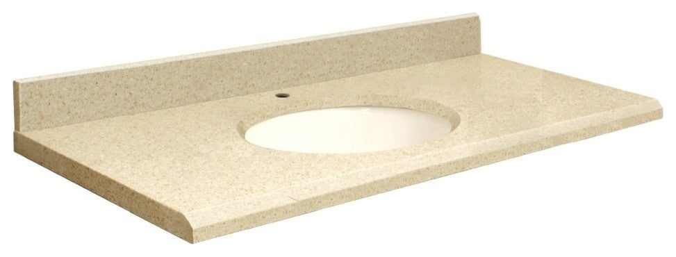 Quartz 49"x19" 1 Sink Vanity Top, Single Faucet Hole, Nature's Path, White Bowl
