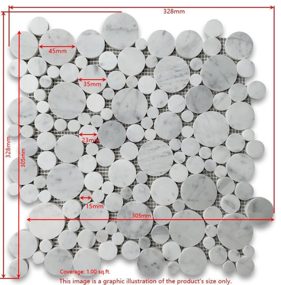 Thassos White Marble Bubble Round Paramount Mosaic Tile Polished, 1 sheet