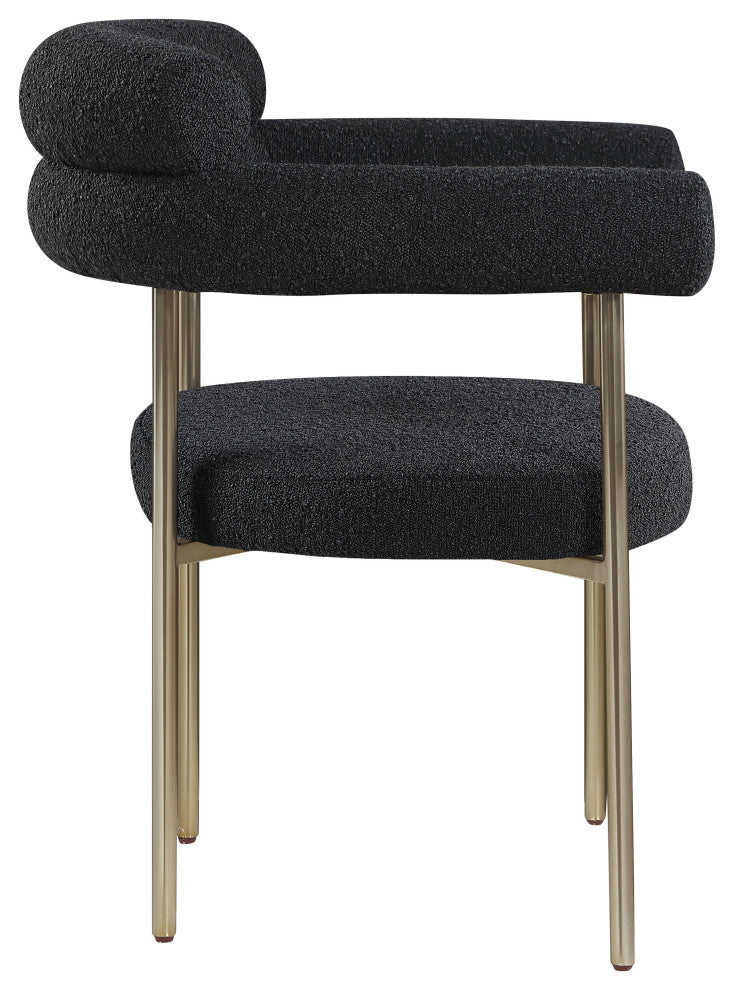 Blake Upholstered Dining Chair, Black, Boucle Fabric, Brushed Brass, Set of 2