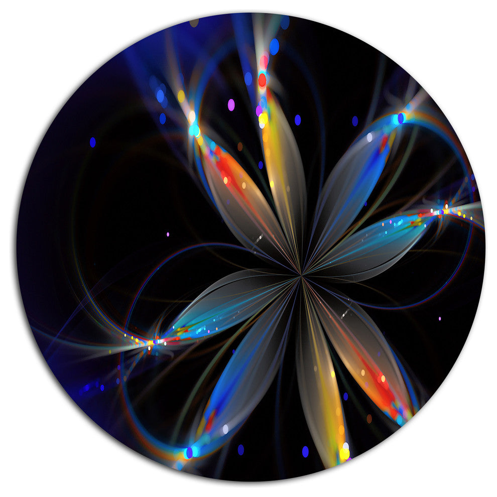 Abstract Fractal Flower On Black, Floral Round Wall Art, 11"