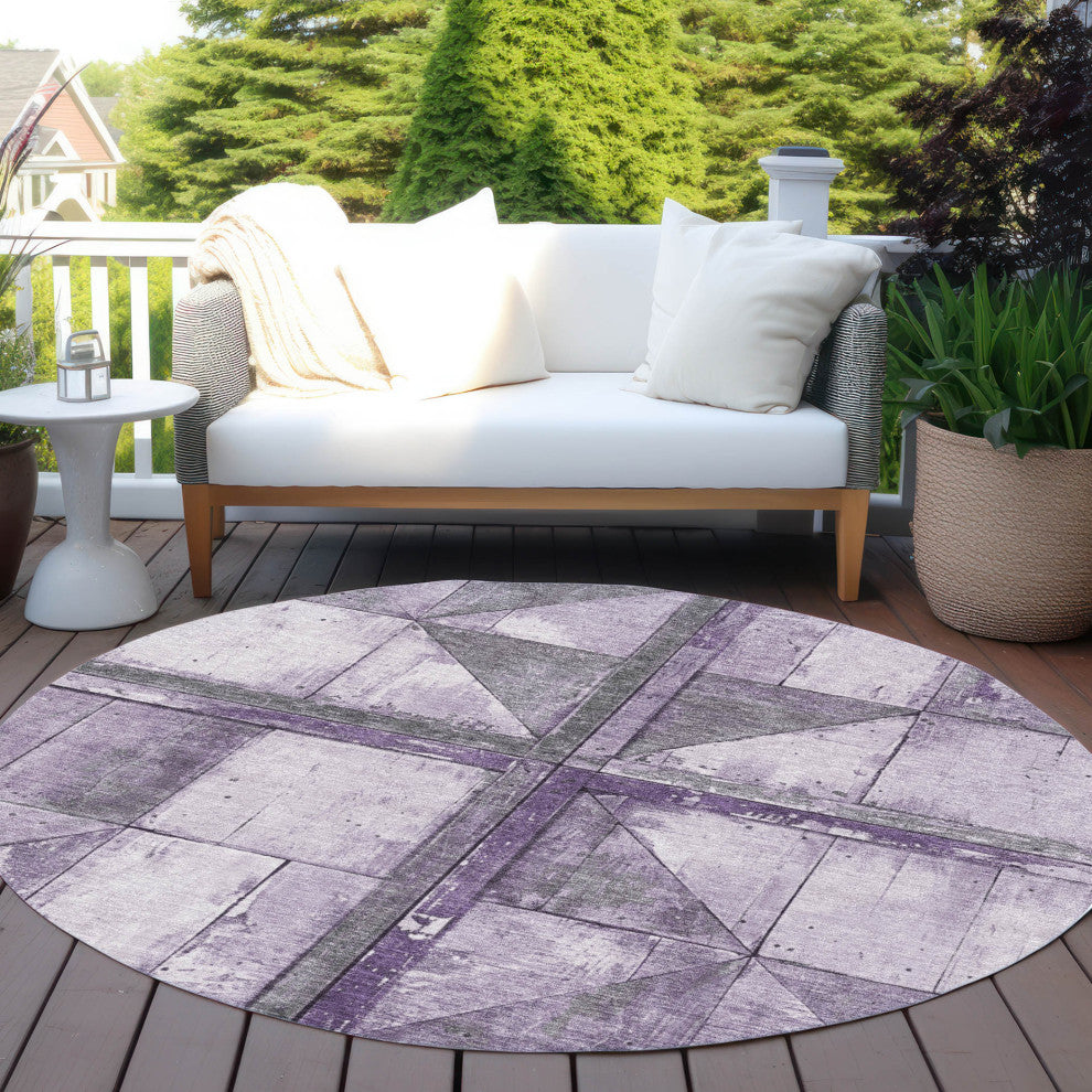Machine Washable Indoor/Outdoor Chantille ACN1876 Purple 8' x 8' Round Rug