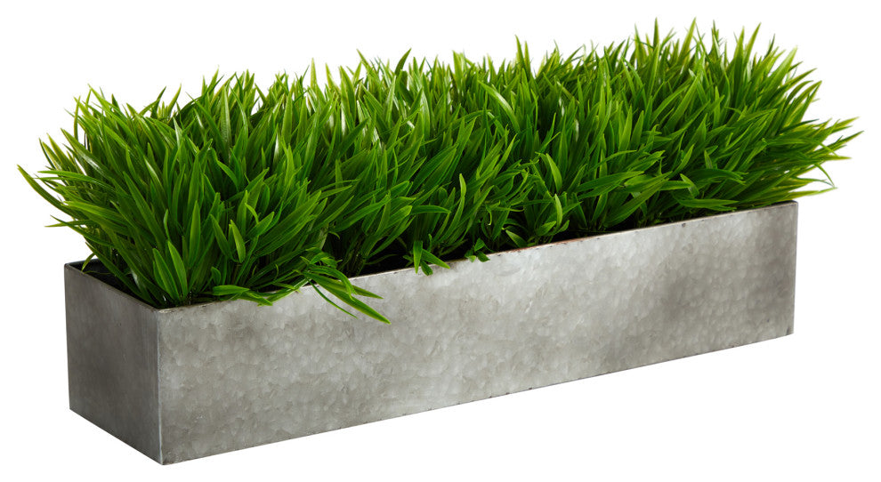 25" Wild Grass Artificial Plant, Metal Planter