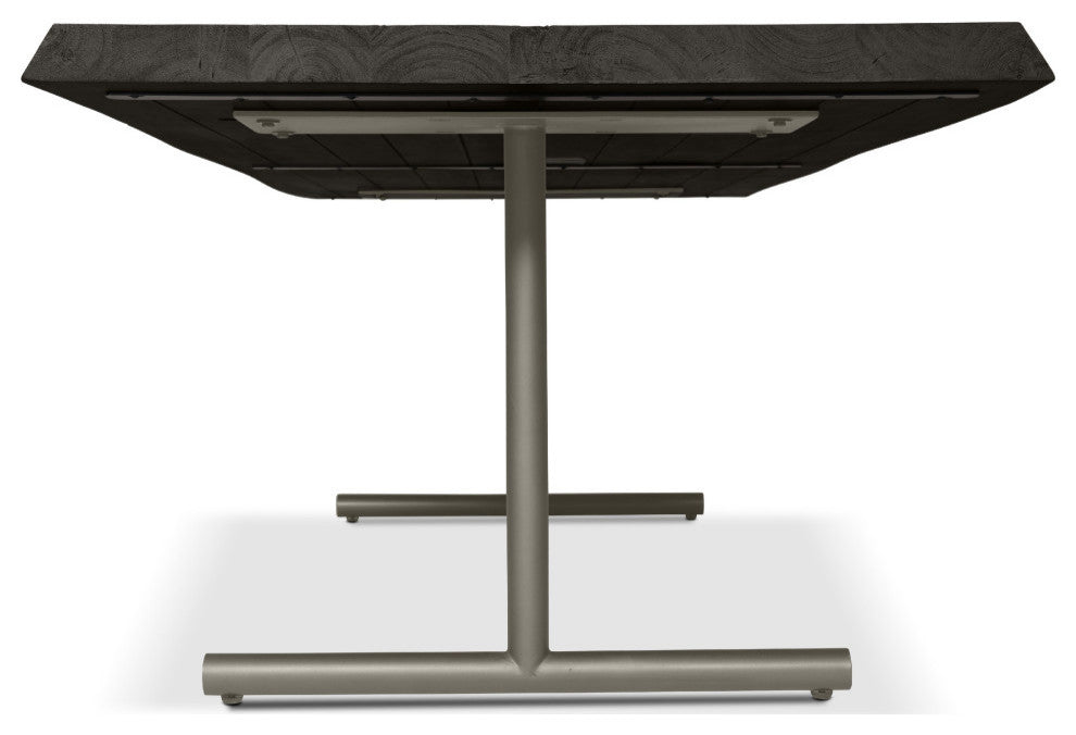 Brooks Dining Table, T Base, 40"x92", Ebonized Top, Pewter Base