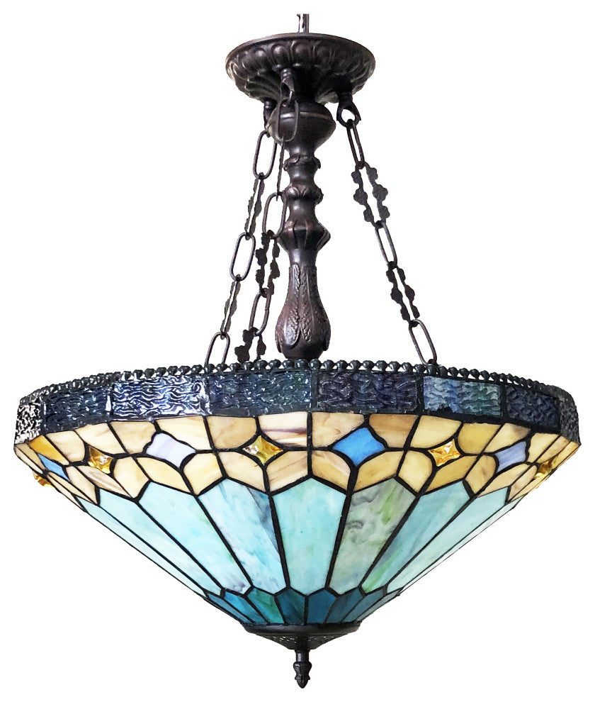 NICHOLAS Tiffany-Style Mission Stained Glass Inverted Ceiling Pendant, 18"