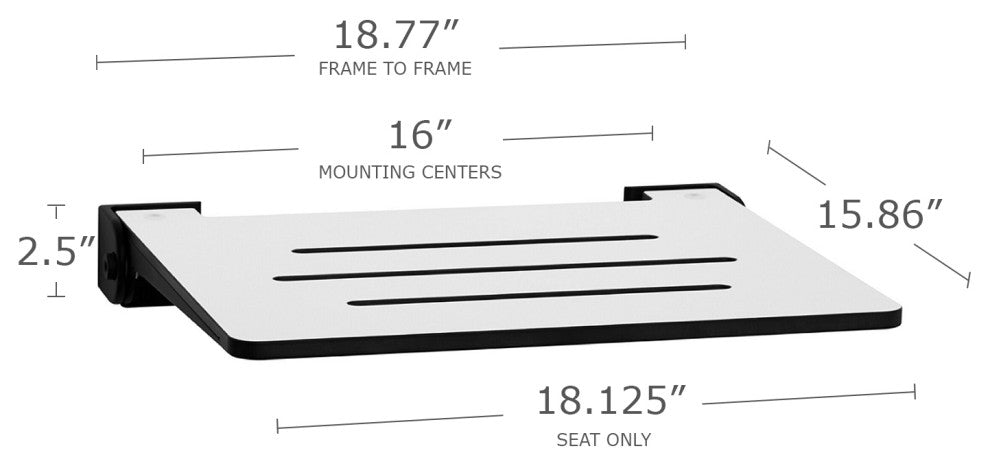 Seachrome SlimLine Folding Wall Mount Shower Seat, White With Matte Black