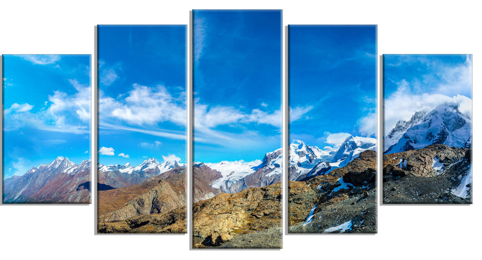 "Alps Mountains in Switzerland" Landscape Wall Art, 5 Panels, 60"x32"