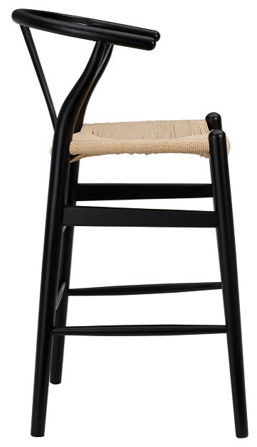 Evelina-C Counter Stool With Natural Seat, Black