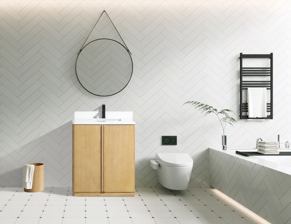 Lucas Bathroom Vanity, Washed Oak, 30", Single Sink, Freestanding