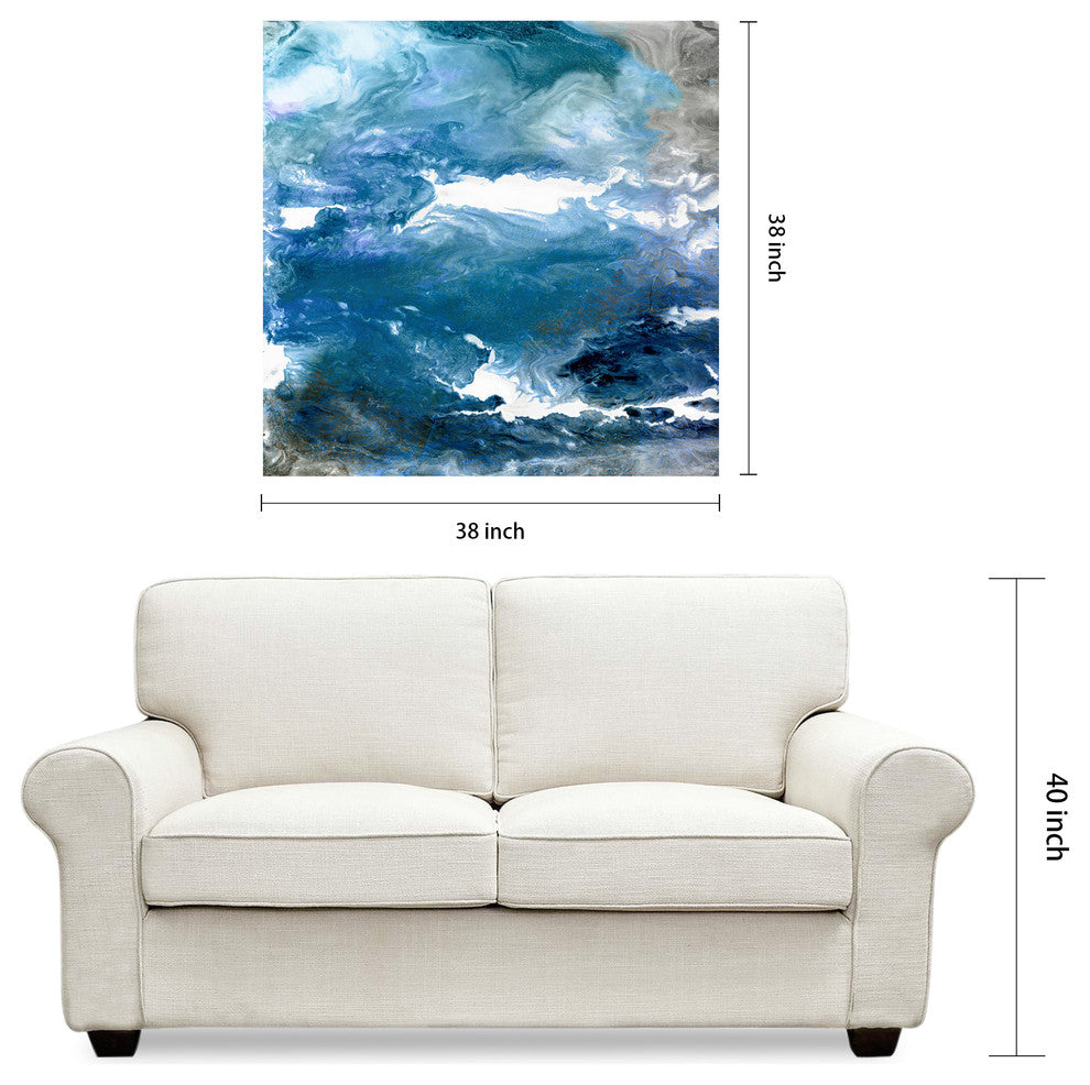 "Glistening Tide A" Abstract Wall Art Frameless Free Floating Tempered Art Glass