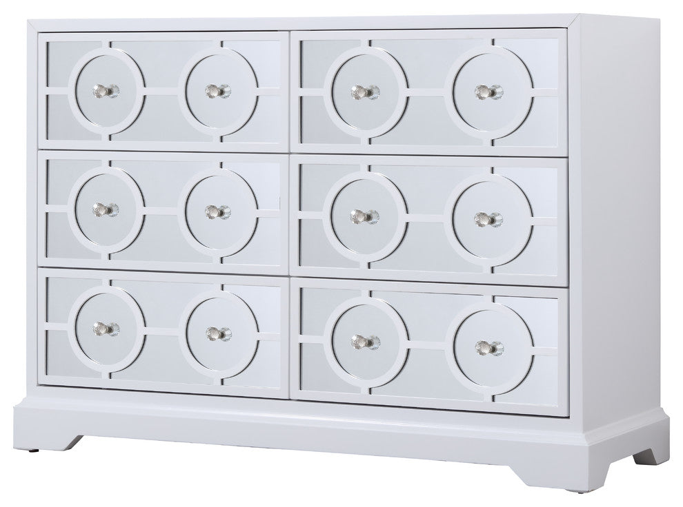48" Mirrored 6 Drawer Cabinet, White