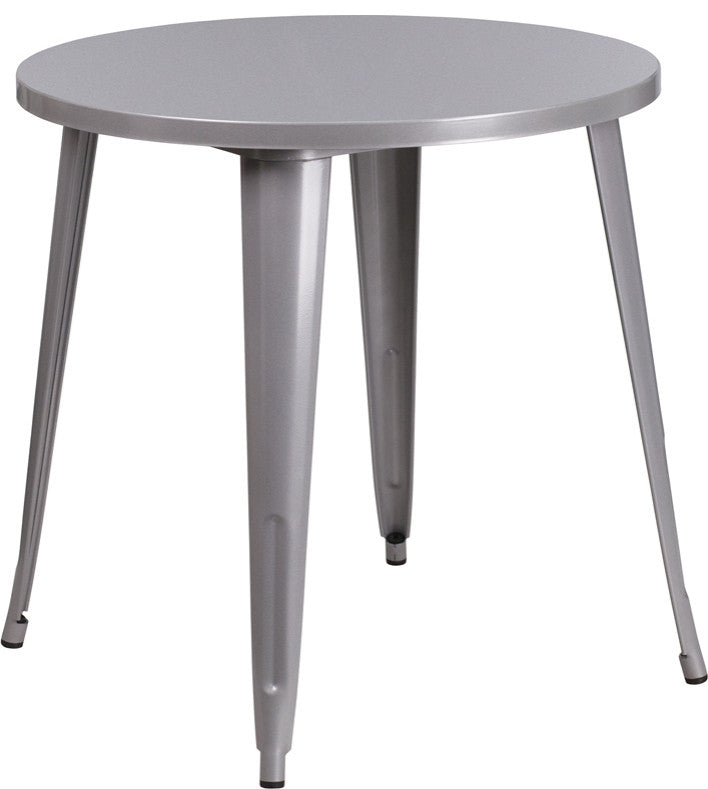 30" Round Silver Metal Indoor-Outdoor Table