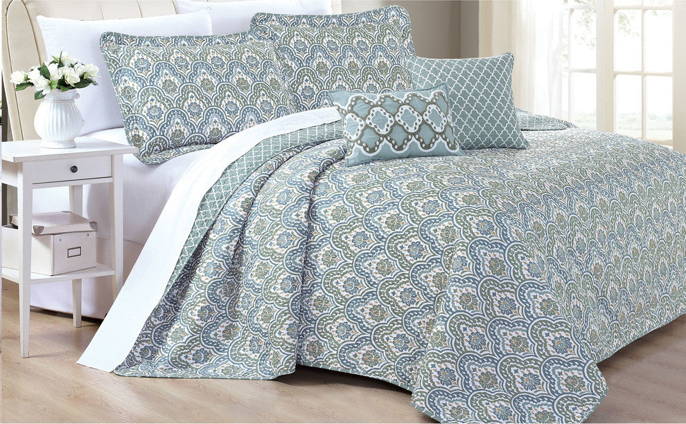 Tivoli Mini Printed 5 Piece Bed Spread, Gray, King