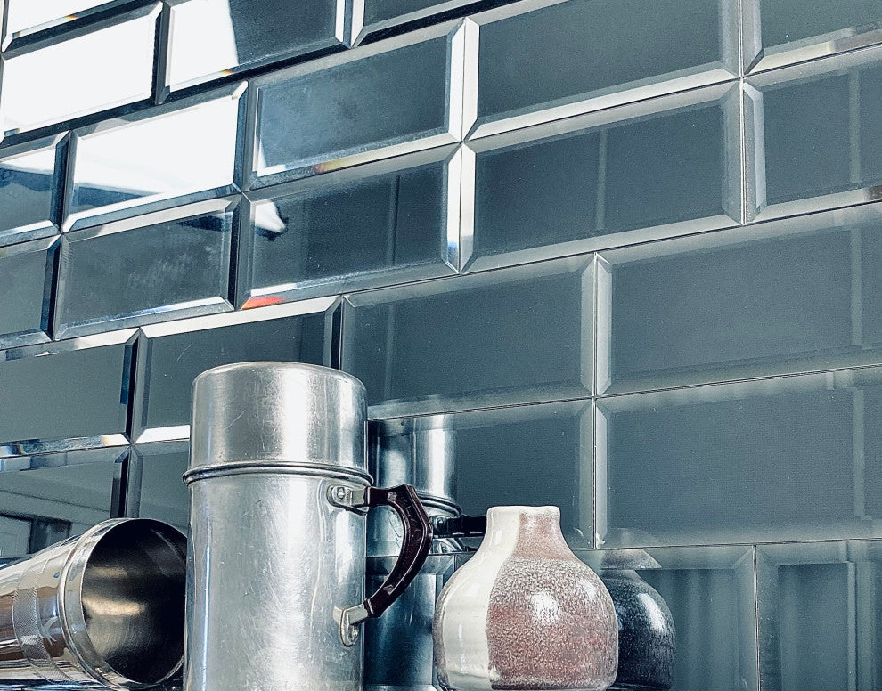 Reflections 3x6 Jewelry Beveled Glass Mirror Subway Tile in Graphite