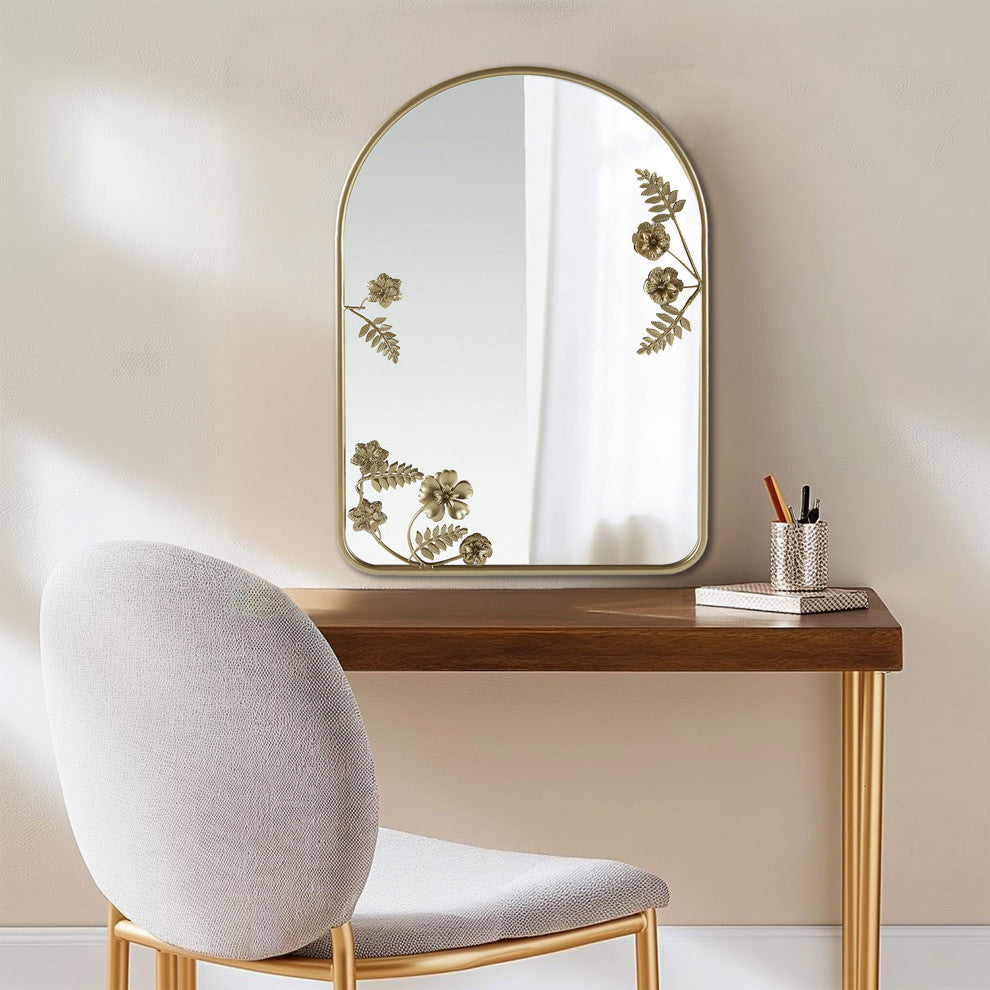 Madison Park Adaline Arched Metal Floral Wall Mirror, Gold 29.75"H