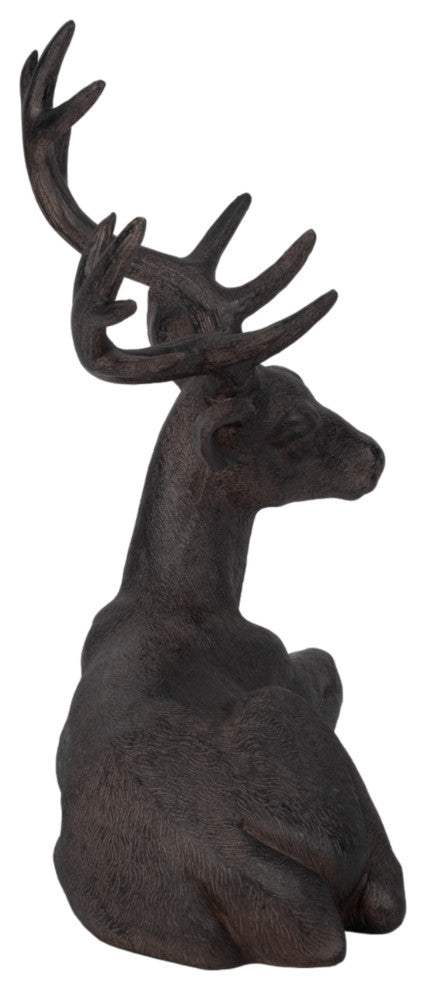 Sagebrook Home Brown Resin Deer, Sitting Sculpture Figurine