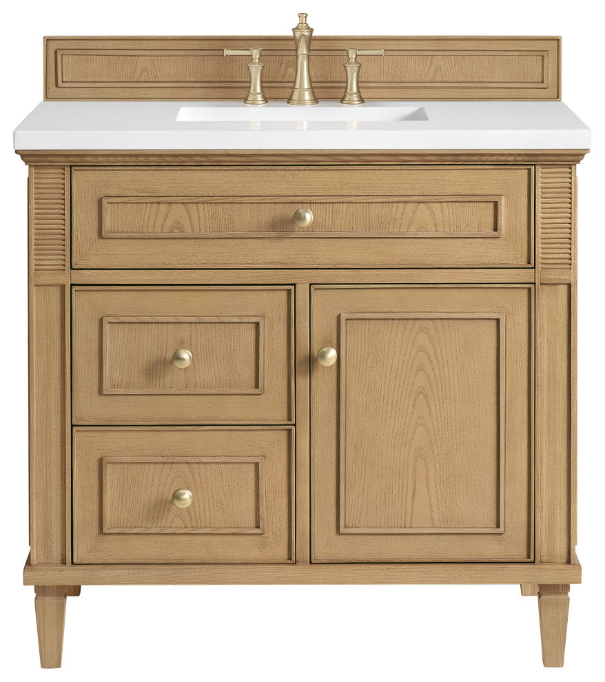Lorelai 36" Single Vanity, Light Natural Oak, 3 CM White Zeus Top
