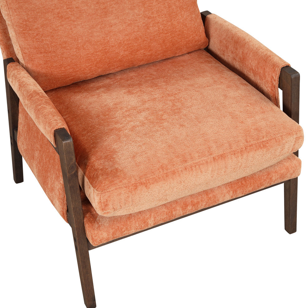GDF Studio Mid-Century Modern Velvet Accent Chair, Rubber Wood Frame, Orange
