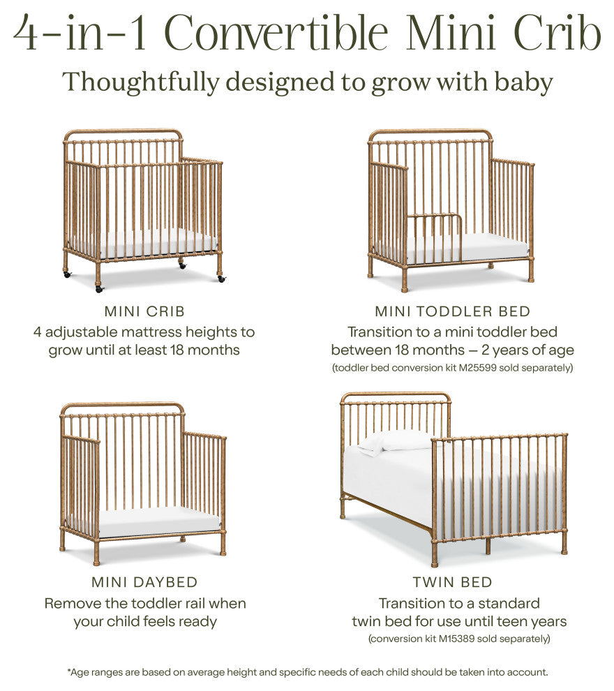 Winston 4-in-1 Convertible Mini Crib, Vintage Gold