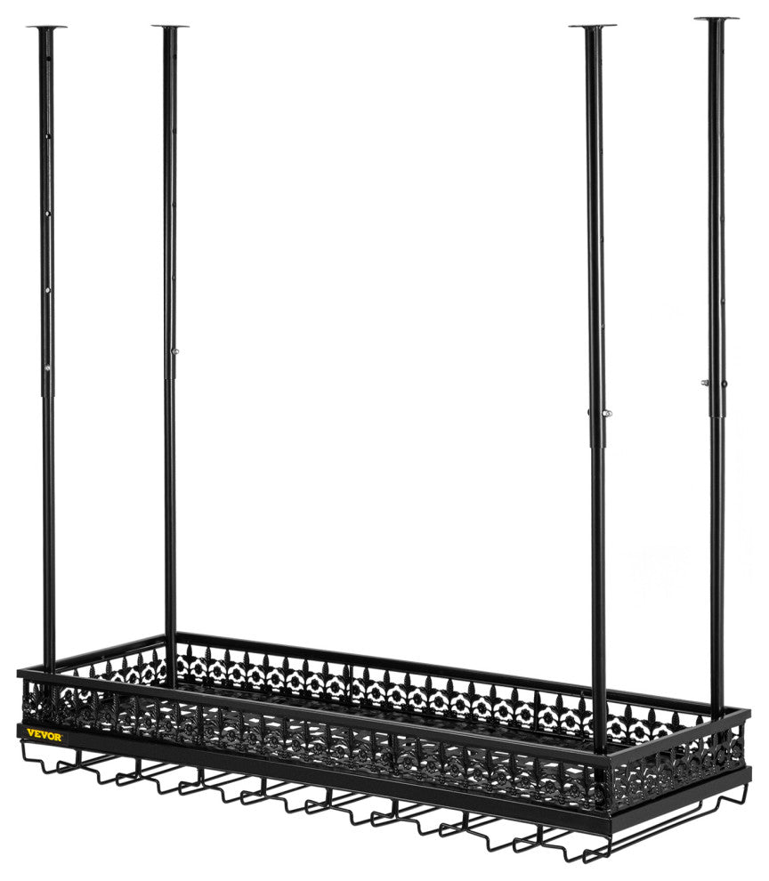Ceiling Wine Glass Rack Hanging Wine Holder Cabinet, Black, 36x13 Inch