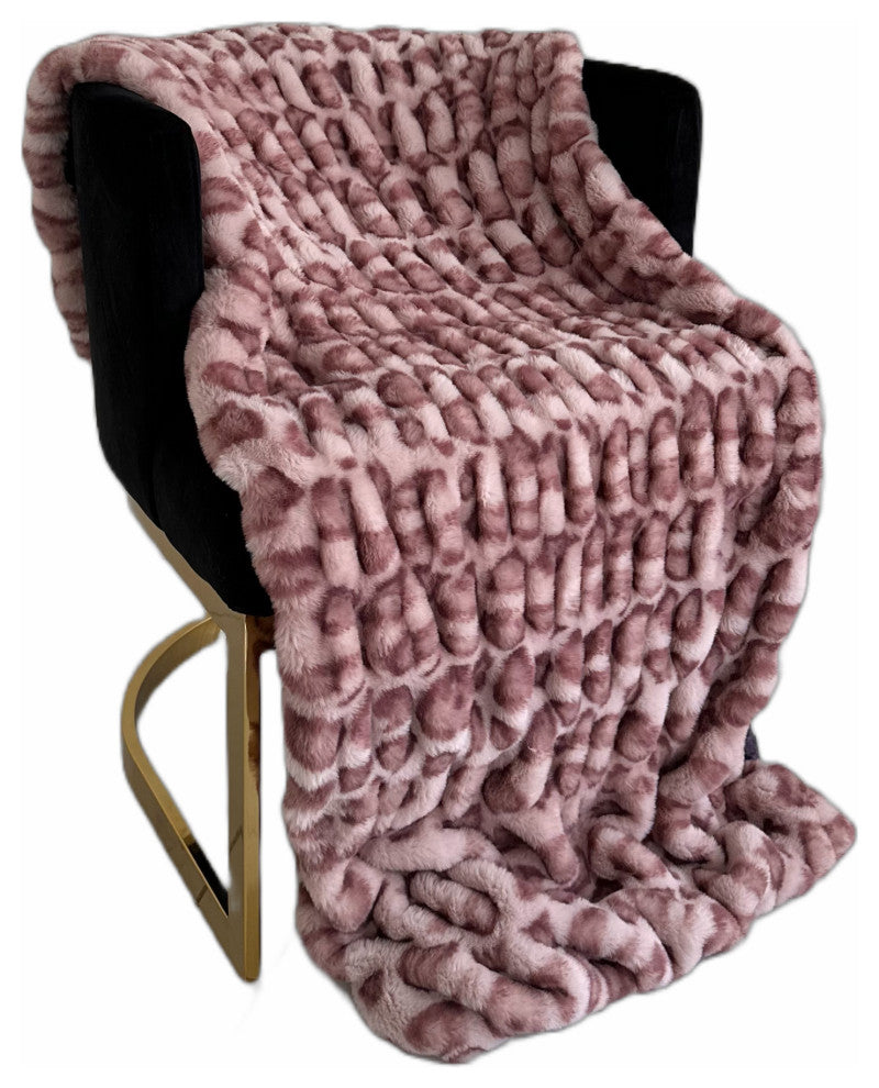 Plutus Pink Leopard Faux Fur Luxury Throw Blanket, Throw 48"W x 60"L