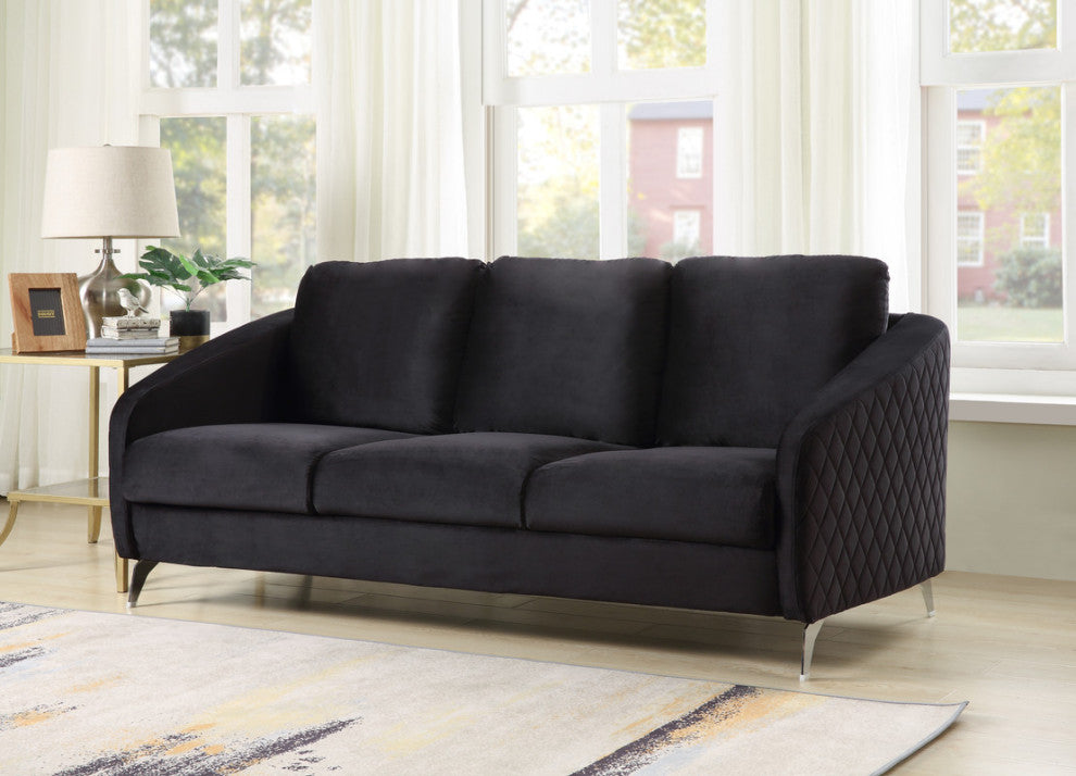 Sofia Velvet Modern Chic Sofa Couch, Black