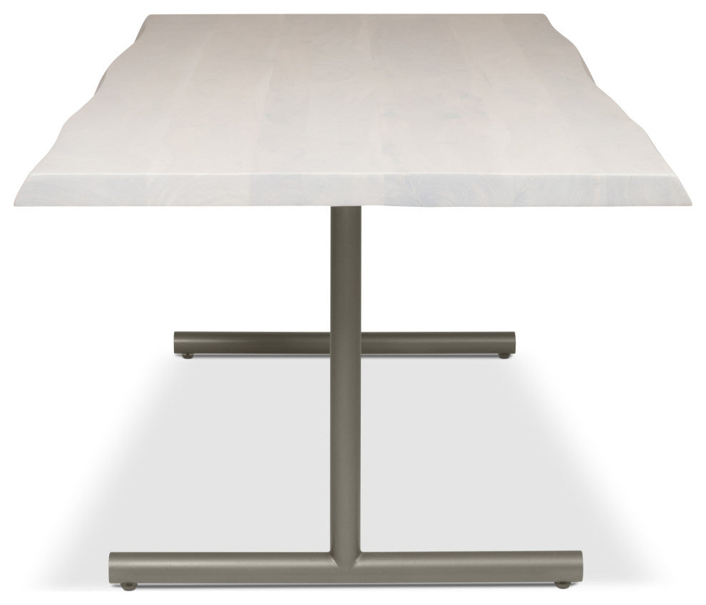 Brooks Dining Table, T Base, 40"x116", White Wash Top, Pewter Base