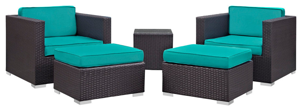 Espresso Turquoise Convene 5-Piece Outdoor Patio Sectional Set