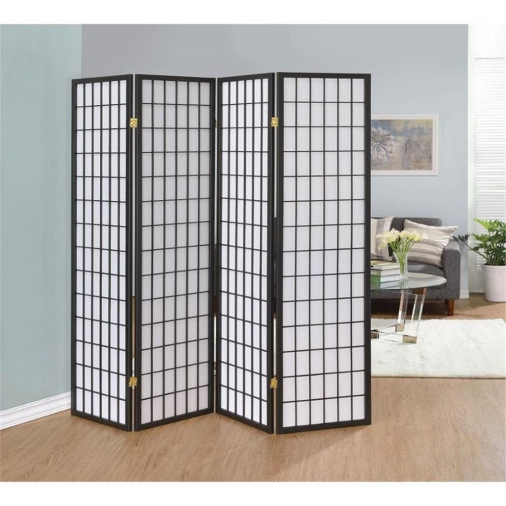 4 Panel Folding Floor Screen, Dark Gray and White