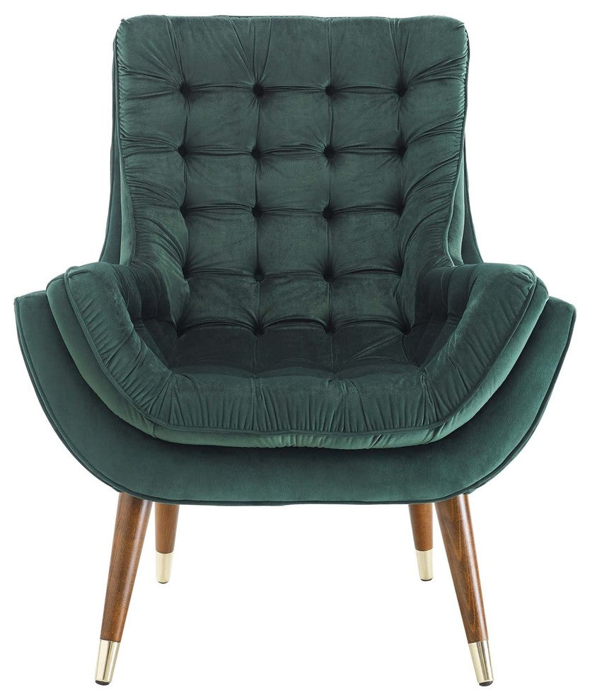 Suggest Button Tufted Upholstered Velvet Lounge Chair, Green